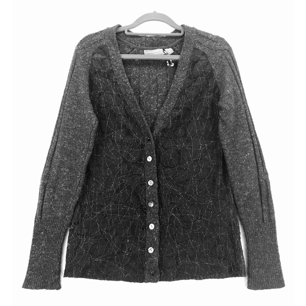 Simply Vera Wang Gray Cardigan Sweater Sheer Lace Metallic Holiday Womens L
